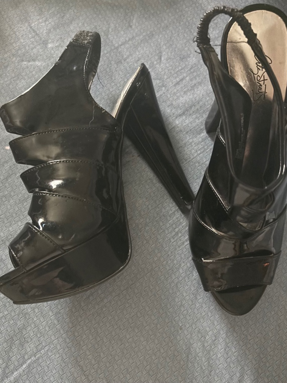 open toe black patent platform cut out high heel 00s Y2K baddie aesthetic club